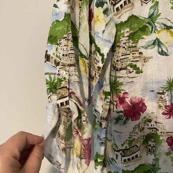 Cynthia Rowley Blouse Womens 1X Almalfi Coast Linen Floral Button Resort wear - Picture 3 of 10